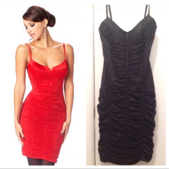 Bebe RARE Sullie Black Corset Bustier Ruched Rebecca Romijn Dress XS NEW Y2K - Picture 1 of 9